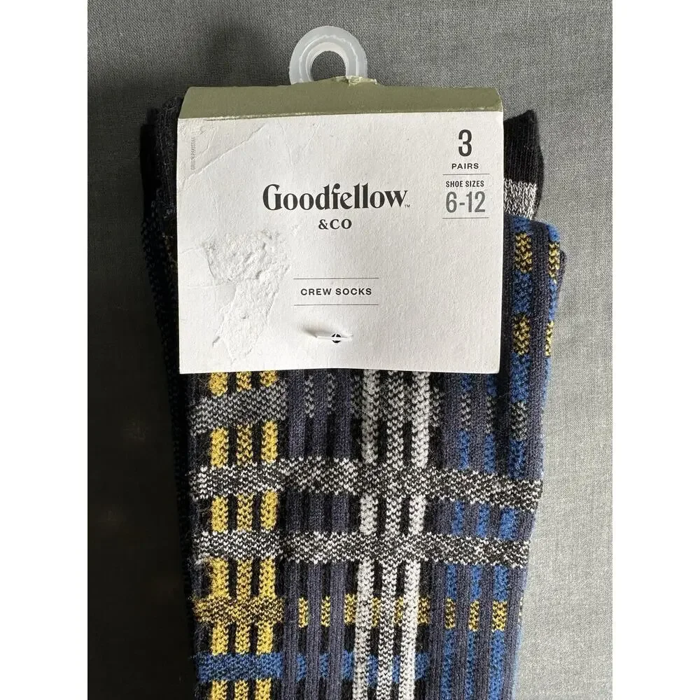 Goodfellow & Co. Crew Socks NEW Set Of Three Blue Yellow Men’s Sz 6-12